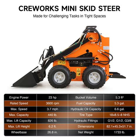 mini skid steer 23hp|creworks mini skid steer specs.